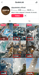 Exemplu canal TikTok cu video AI despre tsunami generat cu Google V3